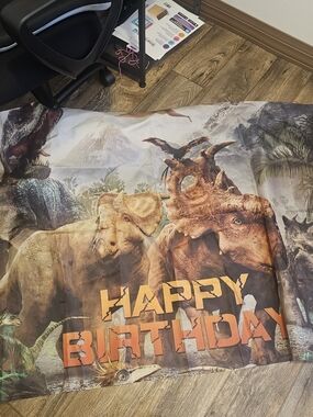 Happy Birthday Dinosaur Party Backdrop - Orange Print